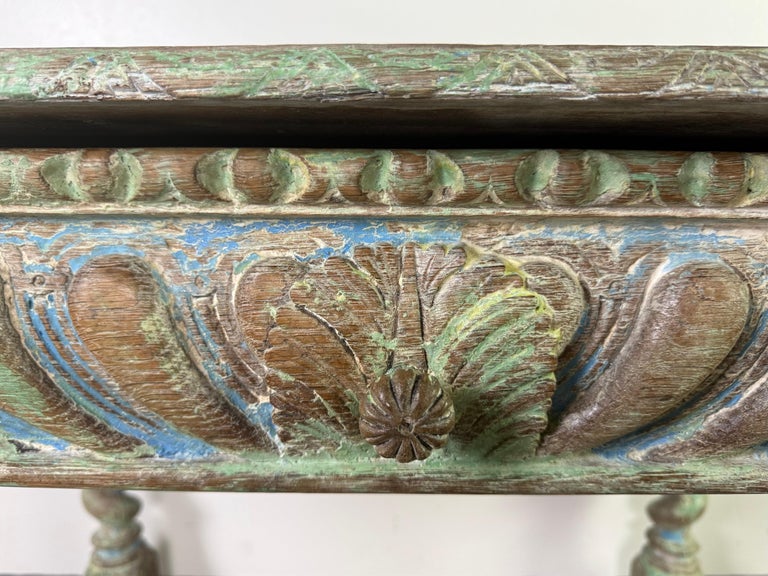 Antique Spanish Colonial Style Carved Writing Table with Drawer