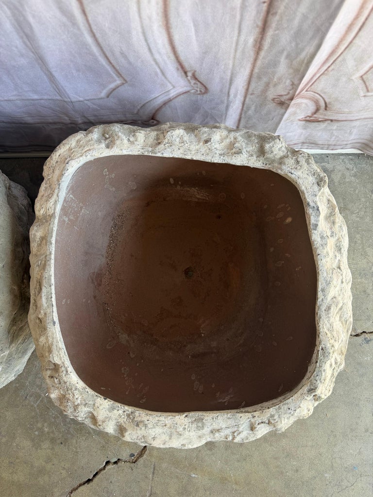 Pair of Rustic Style Terra Cotta Planters with Organic Form