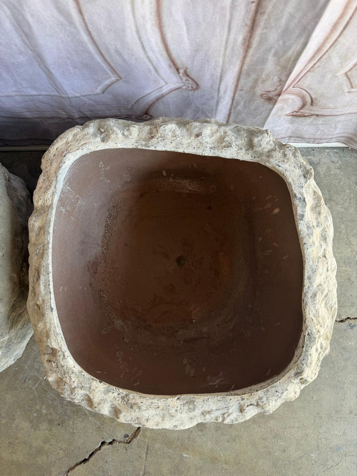 Pair of Rustic Style Terra Cotta Planters with Organic Form