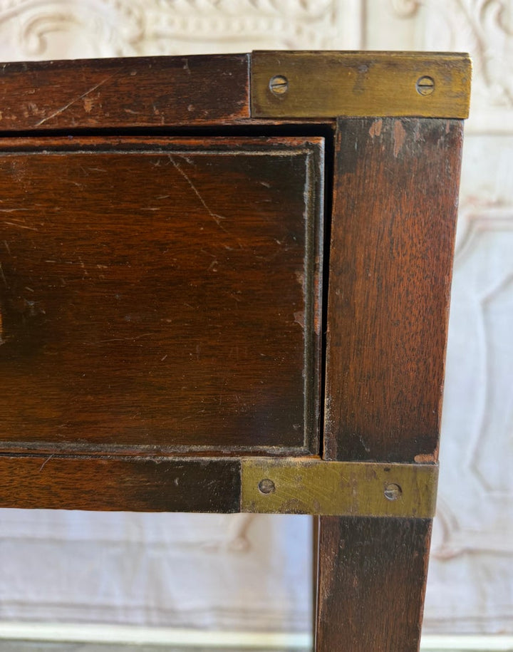 Antique English Campaign Console Desk - 3 Drawer Military Writing Table