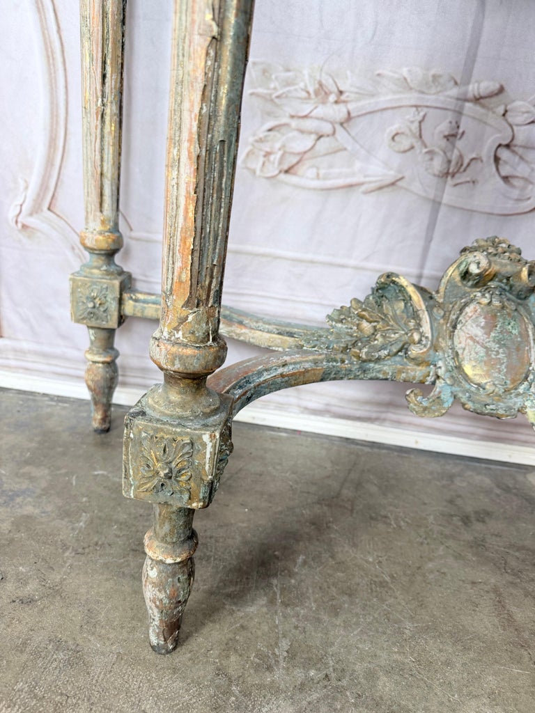 French Louis XVI Painted Gesso & Giltwood Console Table with Shaped Marble Top