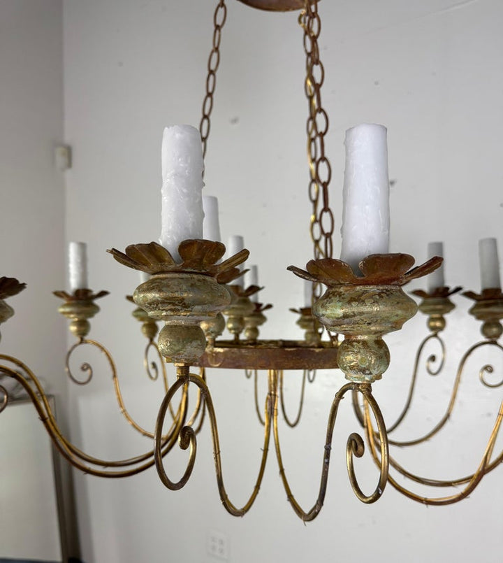 Miamar Home Fifteen-Light Italianate Gilt Iron Chandelier