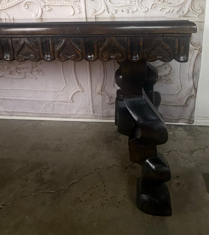 Spanish Revival Hand-Carved Walnut Console Table, Circa 1920-1940