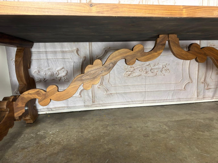 .Monumental Spanish Baroque Walnut Trestle Dining Table by Miamar Home
