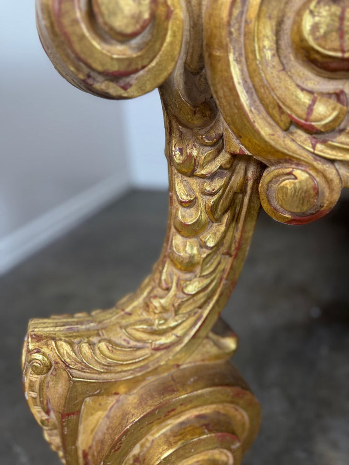 Baroque-Style 22K Gold Leaf Carved Coffee Table with Black Stone Top