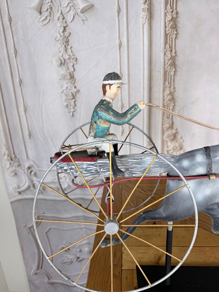 American Folk Art Painted Metal Horse & Sulky Weathervane