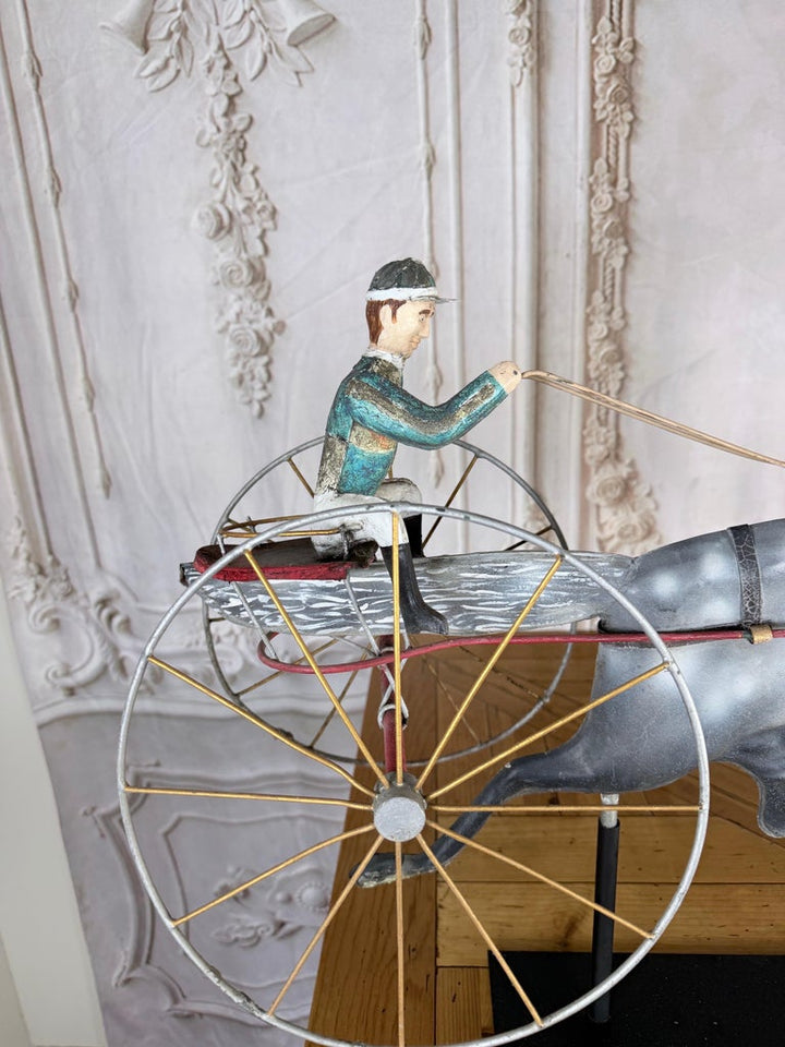 American Folk Art Painted Metal Horse & Sulky Weathervane