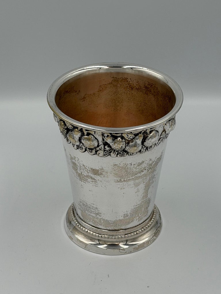 Neoclassical Revival Silver Plate Cup with Repoussé Fruit Garland
