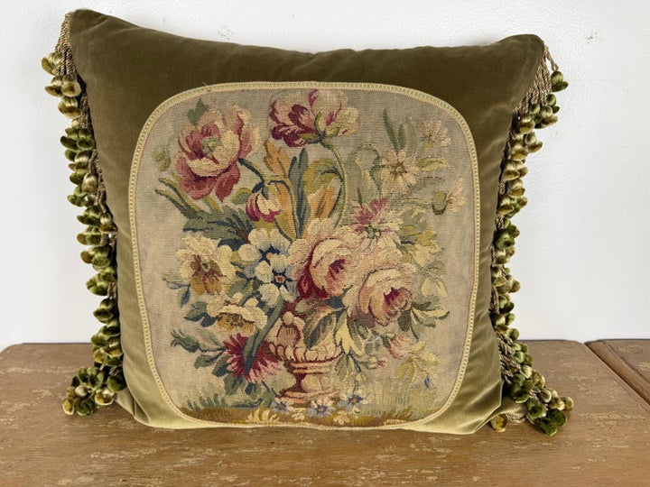 Pair of Custom Aubusson Tapestry and Velvet Pillows by Melissa Levinson