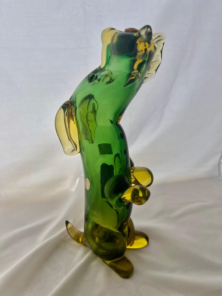 Hand Blown Italian Decanter Depicting A Dog