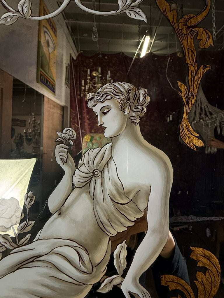 Pair of Reverse Painted Framed Mirror Panels