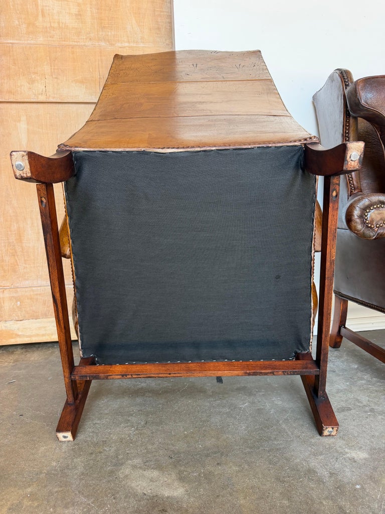 Pair of English Georgian Style Wingback Armchairs - Distressed Brown leather