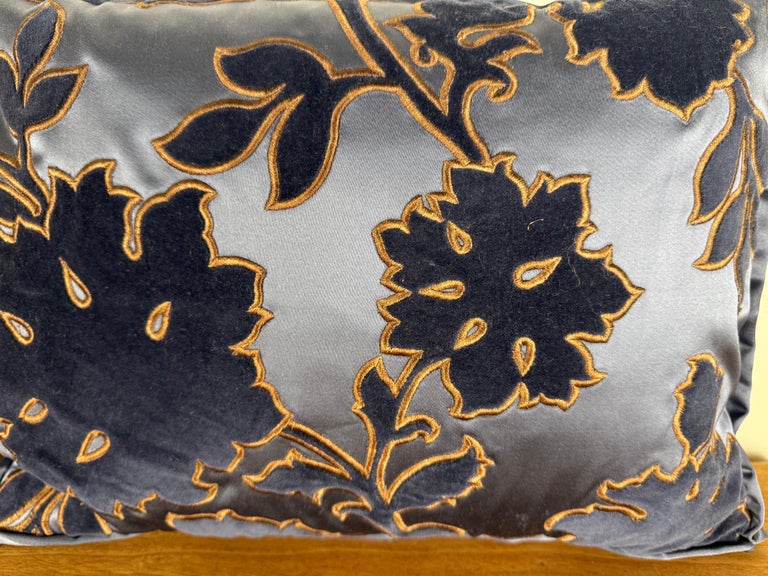 Pair of Petite Blue Velvet and Satin Decorative Pillows