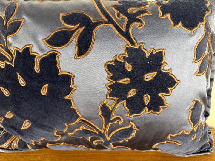 Pair of Petite Blue Velvet and Satin Decorative Pillows