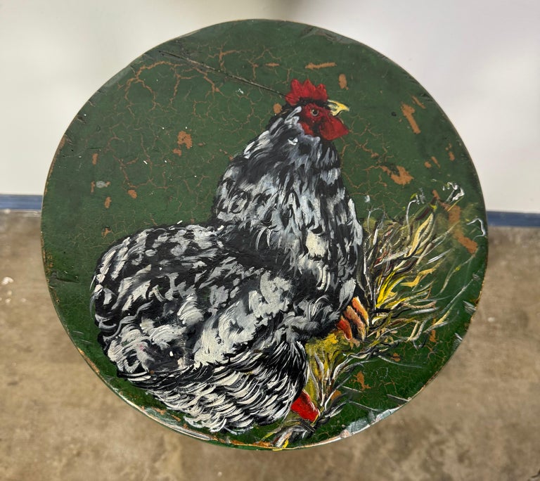 19th C. Hand Painted Bar Stool w/ Rooster