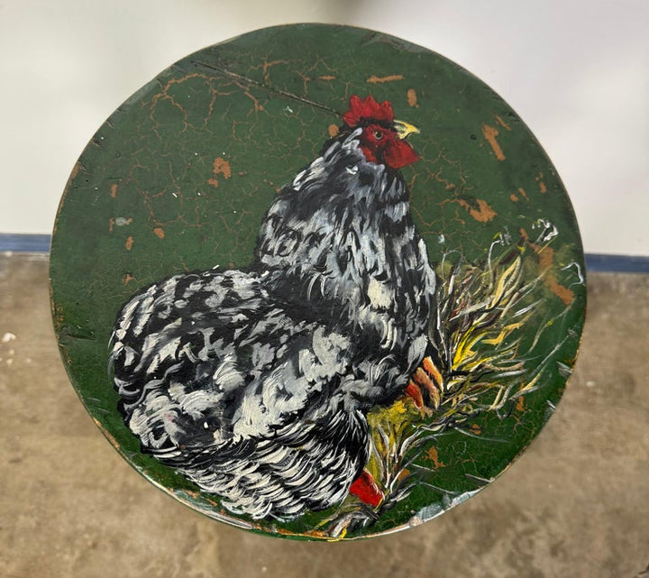 19th C. Hand Painted Bar Stool w/ Rooster