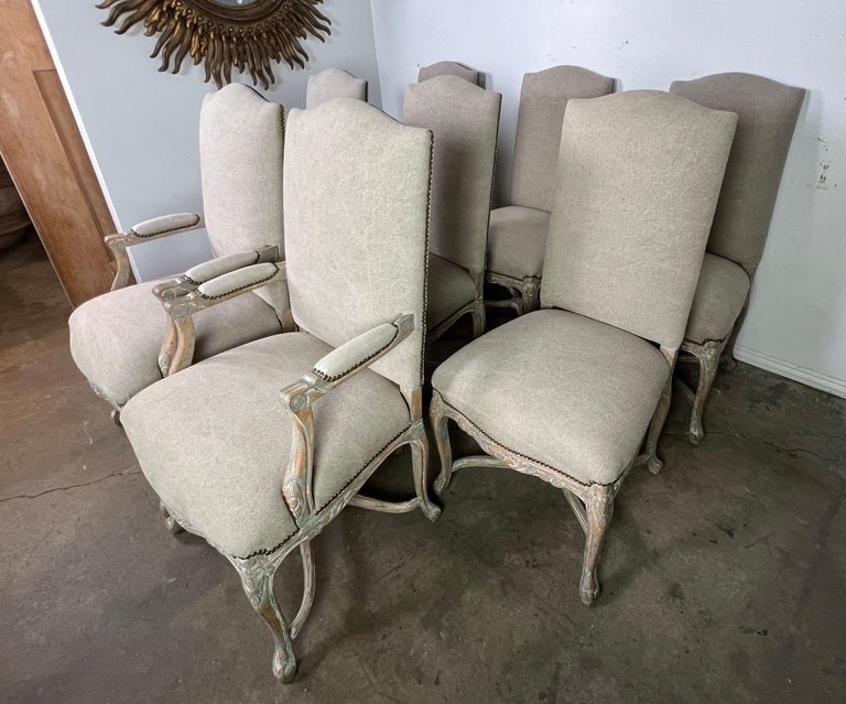 Set of Eight Louis XV Style Painted Dining Chairs C. 1930's