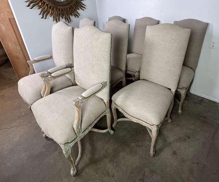 Set of Eight Louis XV Style Painted Dining Chairs C. 1930's