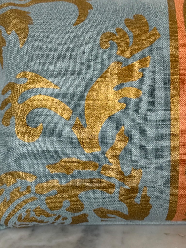 Nomi Stenciled Linen Lumbar Pillows in Celeste Blue, USA