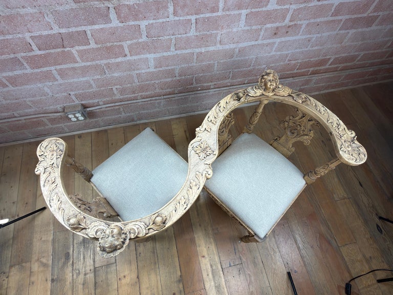 19th Century Italian Renaissance Venetian Tête-à-Tête Courting Bench w/ Cherubs