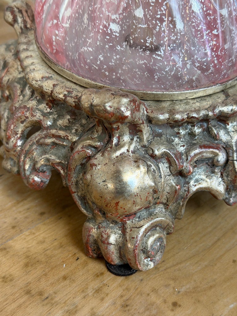 Pair of Murano Pink Bullicante Glass Table Lamps - Barovier &amp; Toso Style