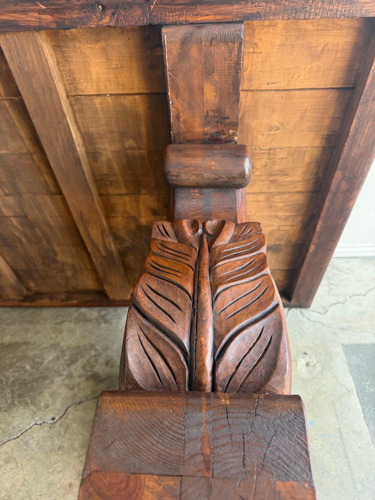 Spanish Colonial Revival Walnut Dining Table with Hand-Carved Scrollo
