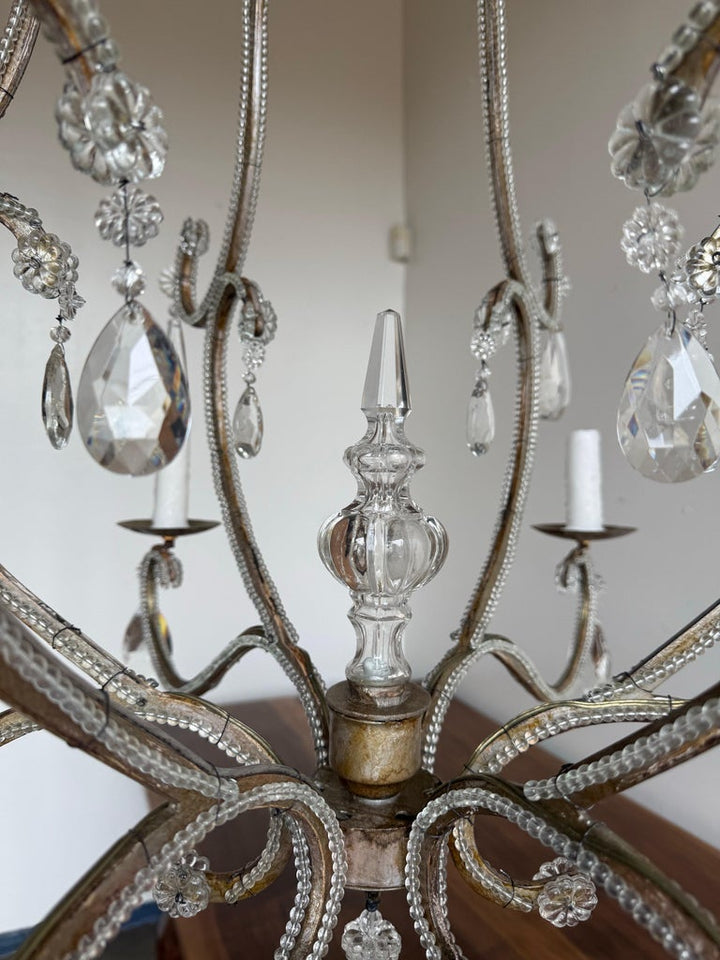 Italian Crystal Beaded Chandelier, Mid-20th Century
