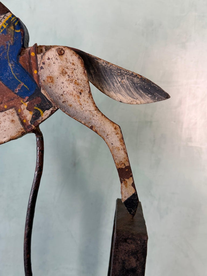 Vintage Folk Art Cowboy on Horse Balancing Sculpture