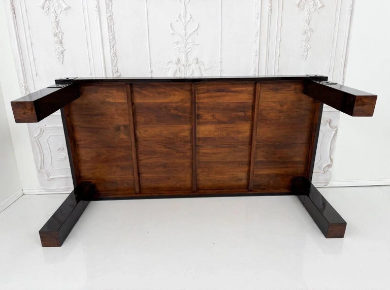 Monumental Minimalist Extendable Dining Table In High-Gloss Ebonized Hardwood