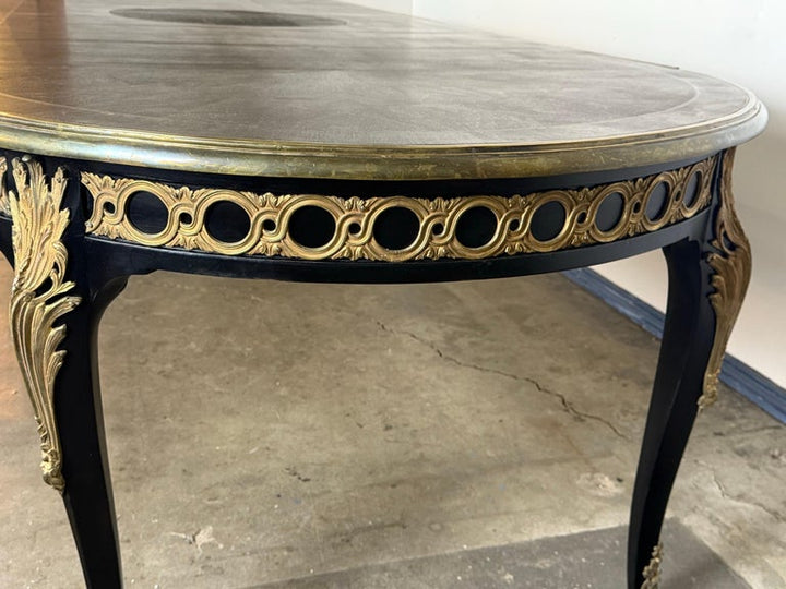 Grand French Louis XVI–Style Oval Dining Table with Gilt Pierced Apron