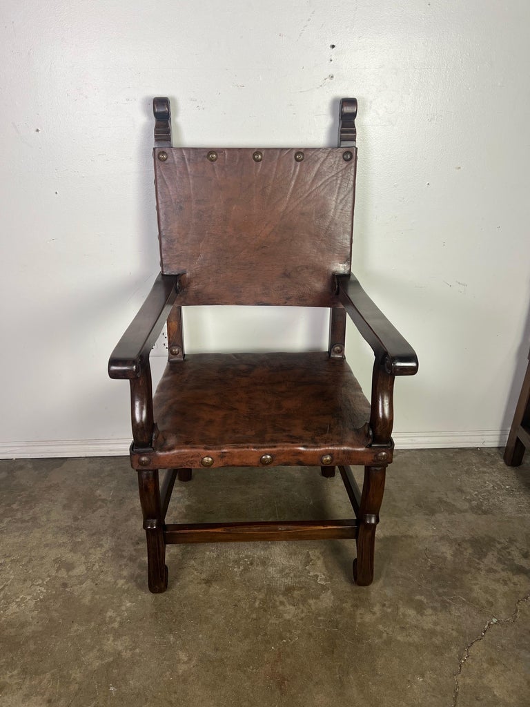 Set of Ten Spanish Leather Dining Chairs C. 1940's