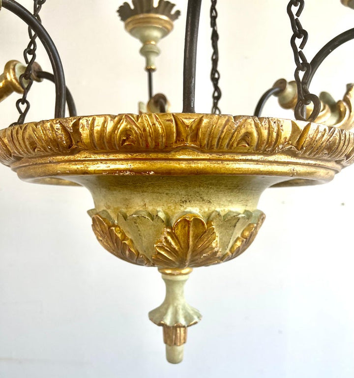 Italian Painted & Parcel Gilt Six Light Chandelier