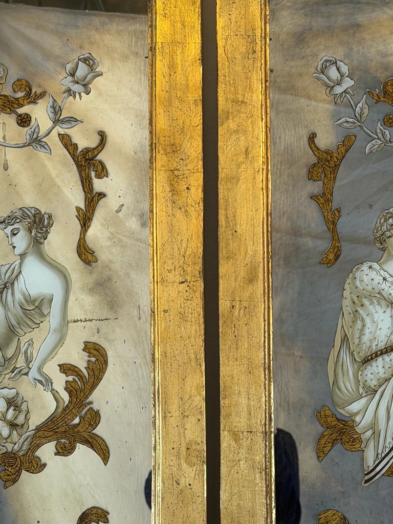 Neoclassical Reverse Painted Mirror Panels, Early 20th Century