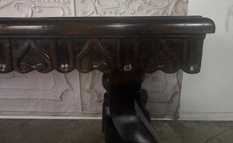 Spanish Revival Hand-Carved Walnut Console Table, Circa 1920-1940