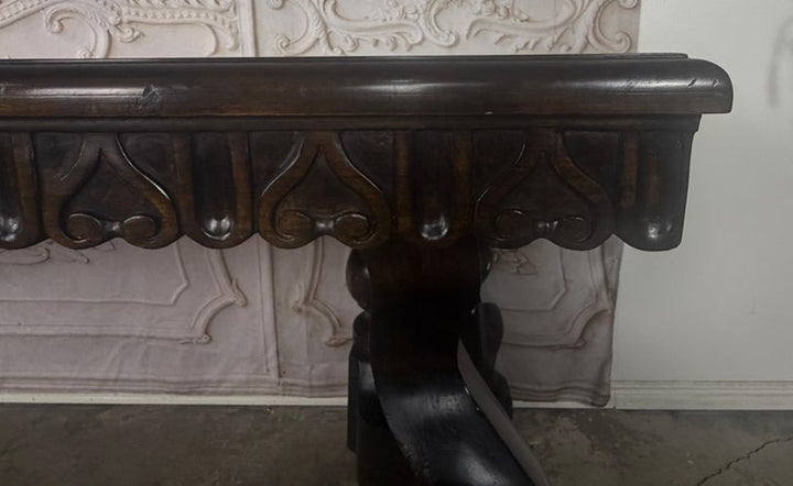 Spanish Revival Hand-Carved Walnut Console Table, Circa 1920-1940