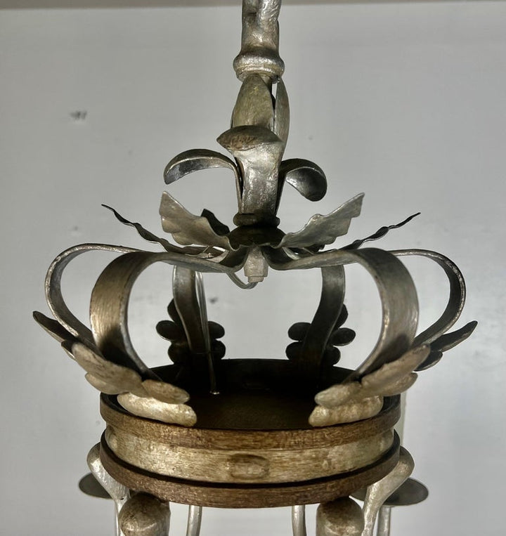 Monumental Two-Tiered 12-Light Silvered Chandelier w/ Crown