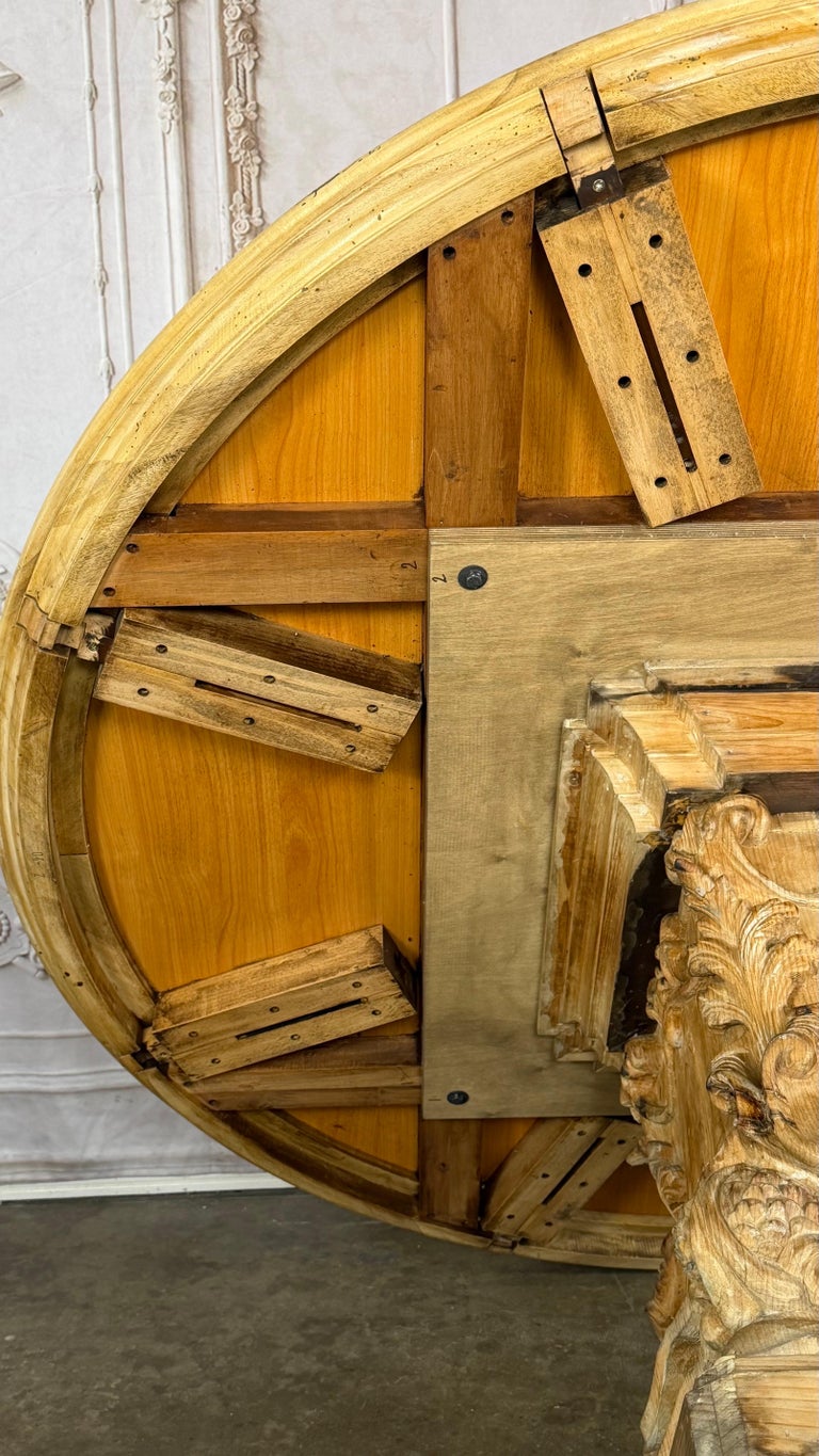 French Baroque Revival Round Dining Table, Distressed Wood C. 1900&