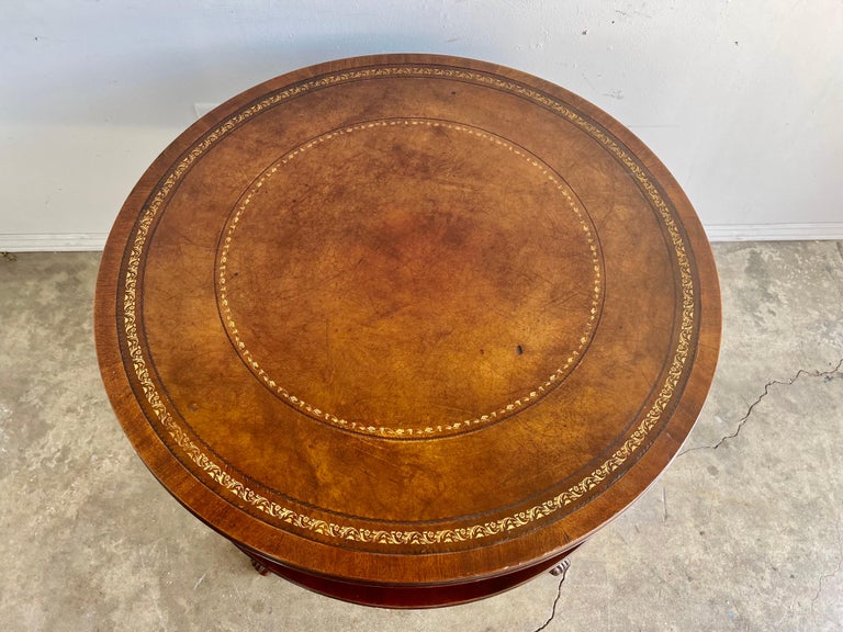 English Leather Top Drum Table C. 1930’s