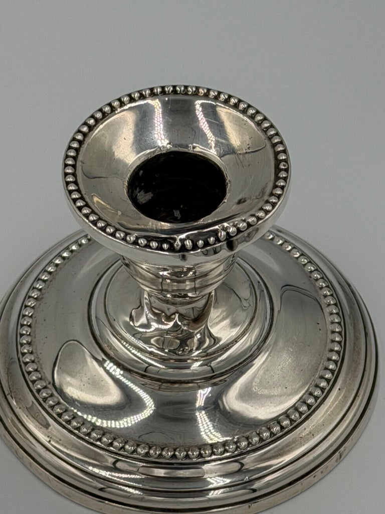 Pair of Antique Sterling Silver Candlesticks with Beaded Rim Detail