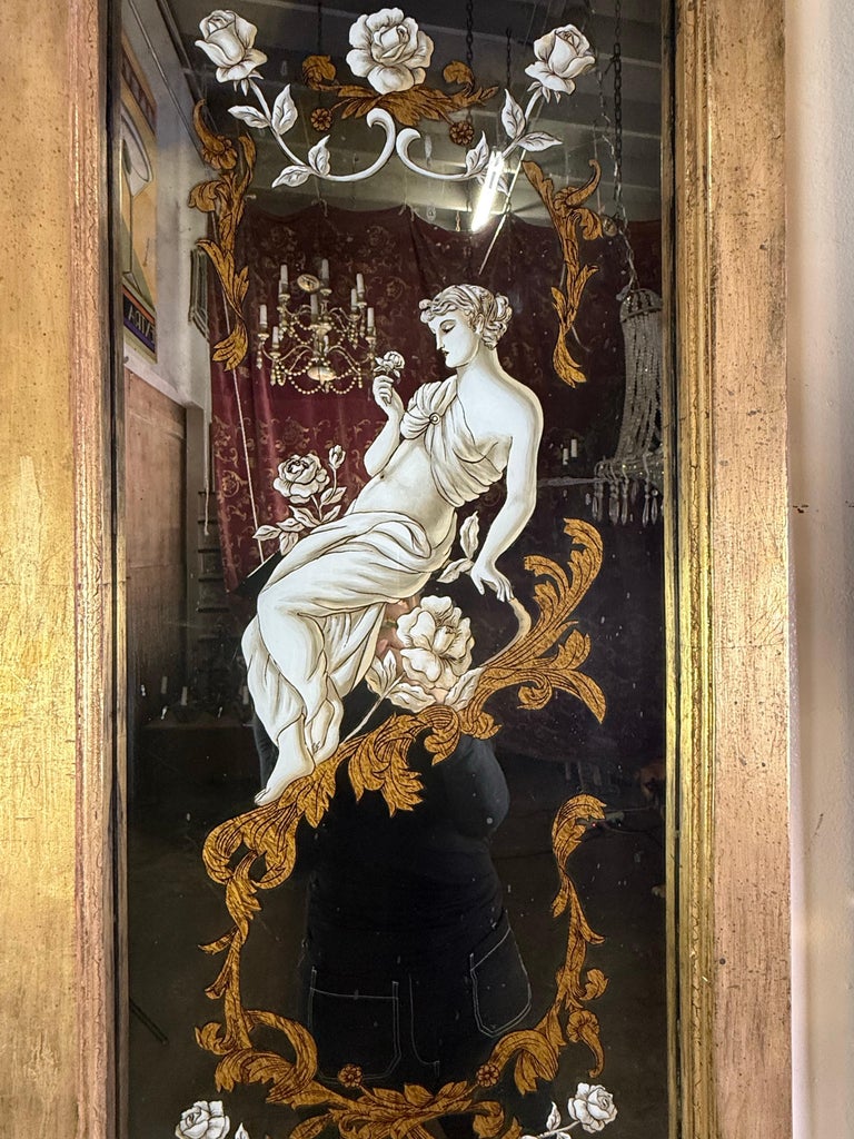Pair of Reverse Painted Framed Mirror Panels