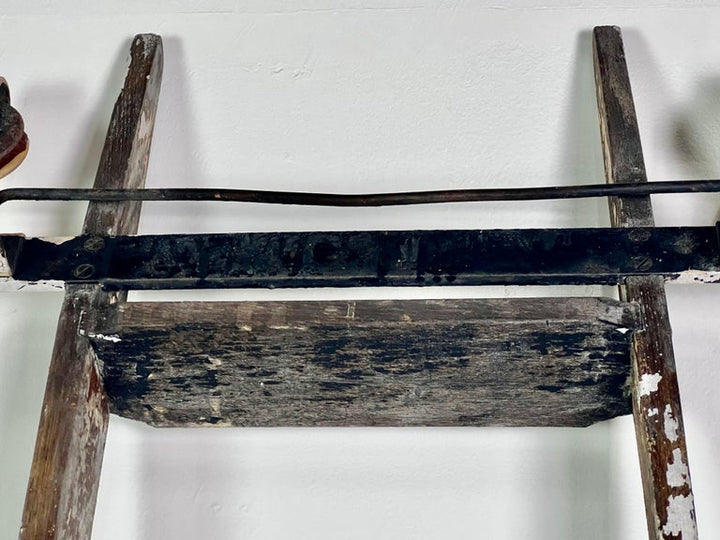 Antique Rustic Library Ladder, Iron & Wood with Distressed Patina