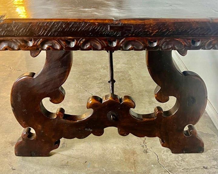 19th Century Italian Walnut Dining Table w/ Iron Stretcher