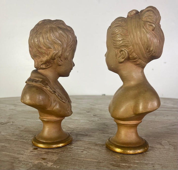 Pair of Petite Borghese Terra Cotta Busts C. 1960's