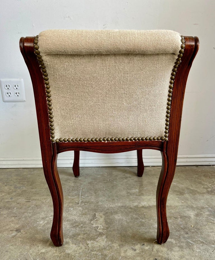 French Linen Upholstered Bench C. 1940's