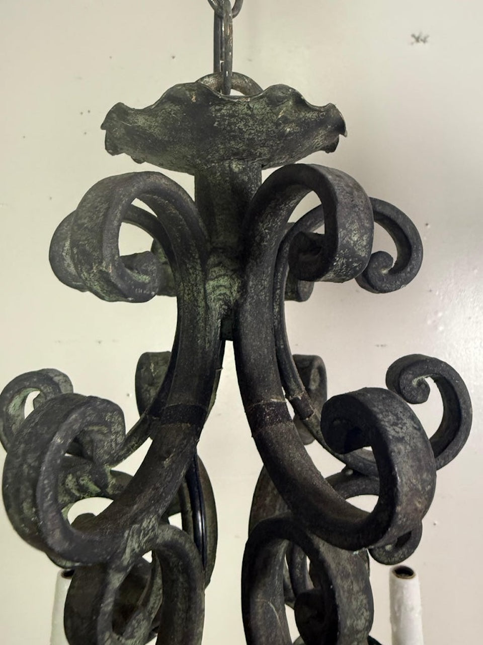 Pair of Spanish Six-Light Wrought Iron Chandeliers