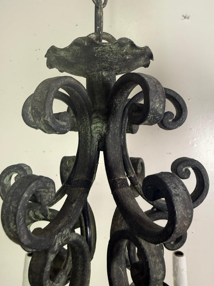 Pair of Spanish Six-Light Wrought Iron Chandeliers