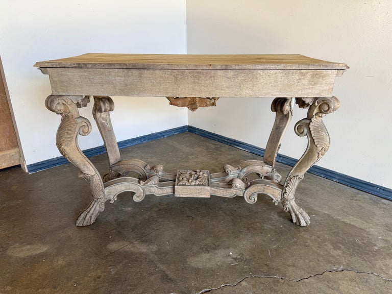 Italian Baroque Revival Carved Wood Console Table
