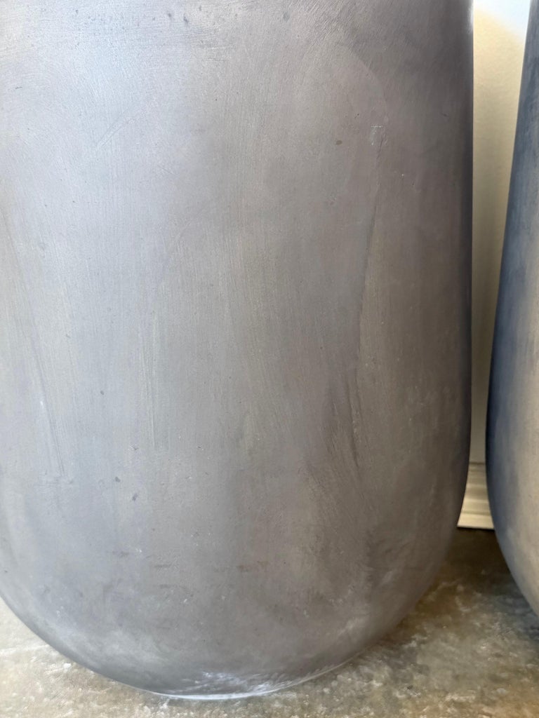 Pair of Monumental Cylinder Planters - Brutalist Bullet Form - Dark Slate
