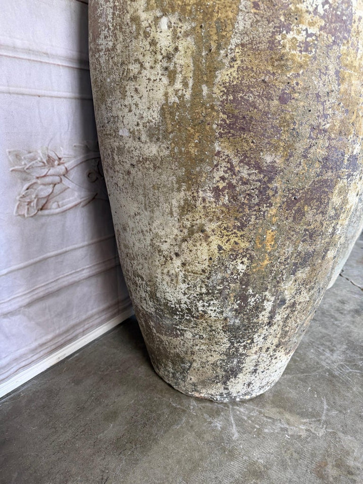 Pair of Monumental Terracotta Olive Jars with Weathered Patina