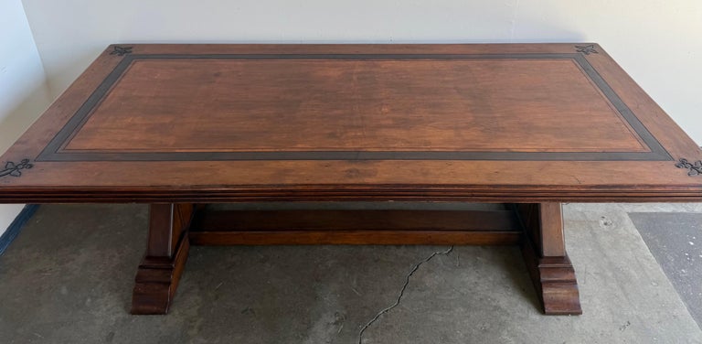 Spanish Revival Walnut Dining Table with Inlaid Top, Early 20th Century